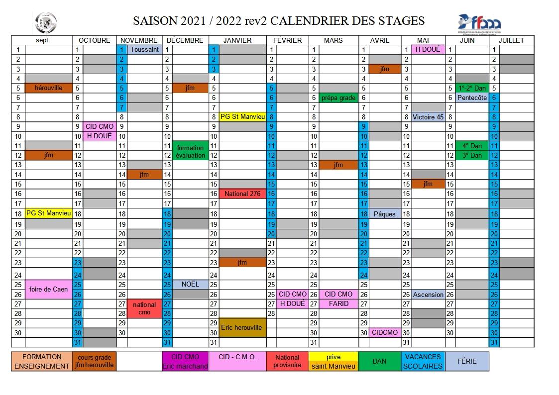 Calendrier stages 2021 2022